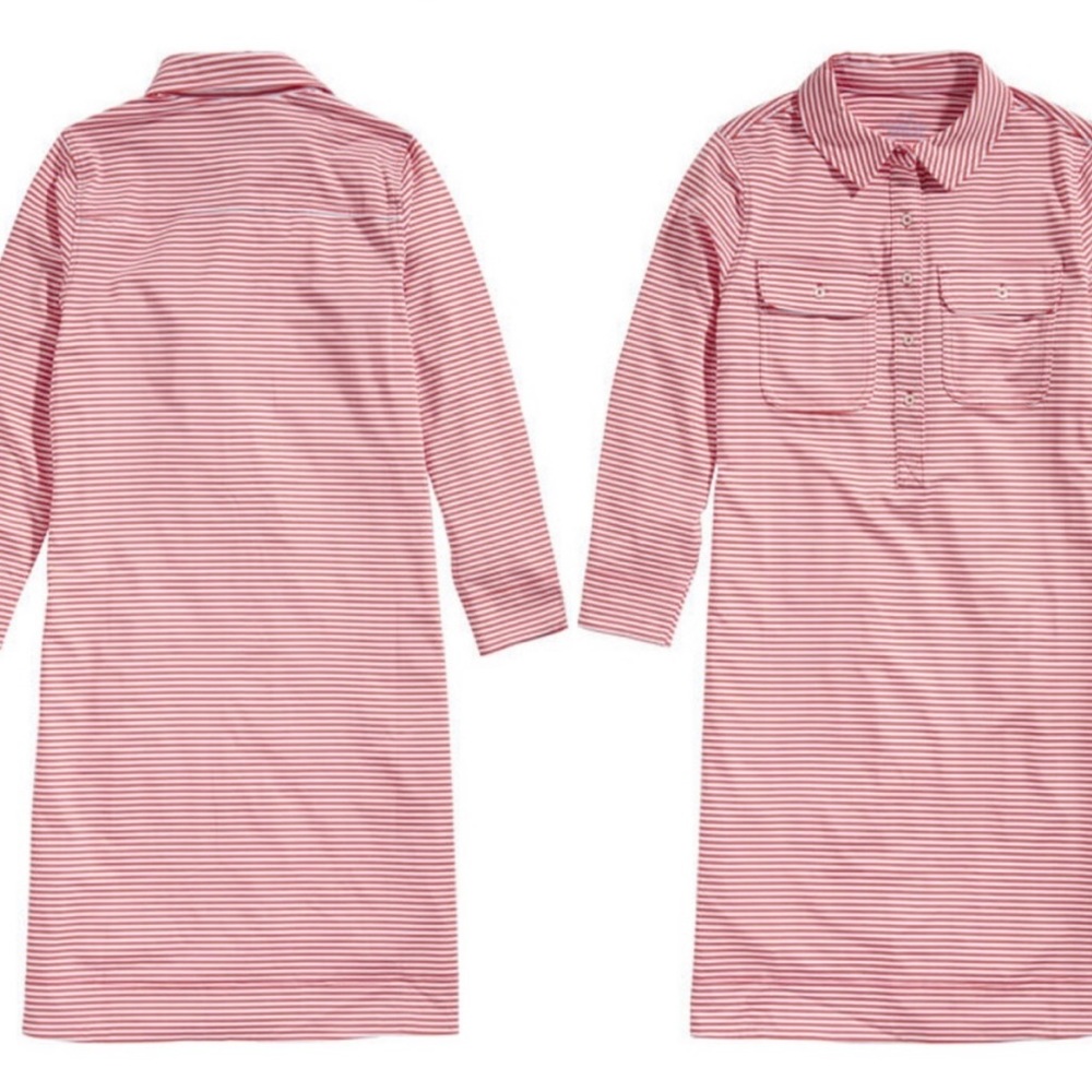 Vineyard Vines Red Striped Long Sleeve Button Up Stretch Mini Dress- Size XL